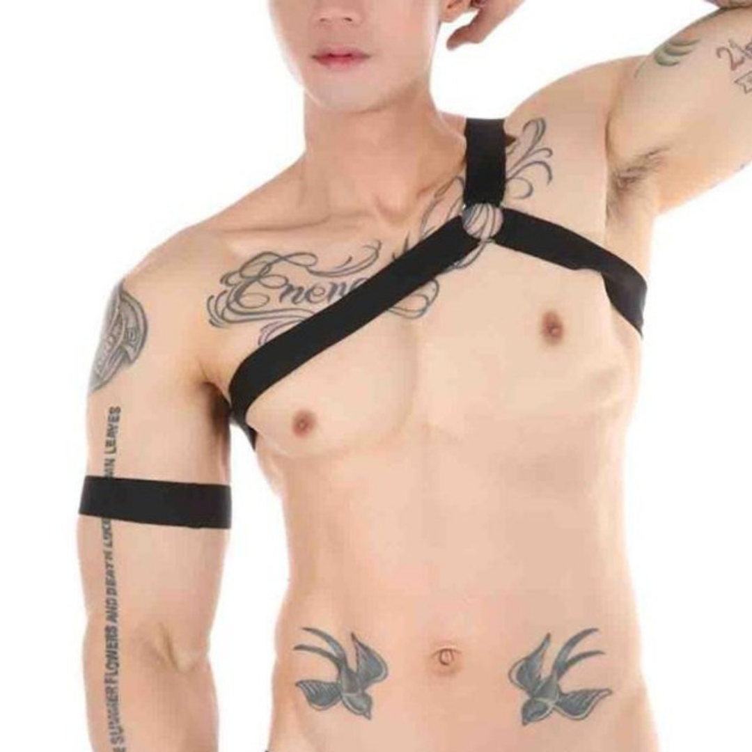 Arreio Peitoral E Bracelete Harness Masculino Em El Stico Preto Loja