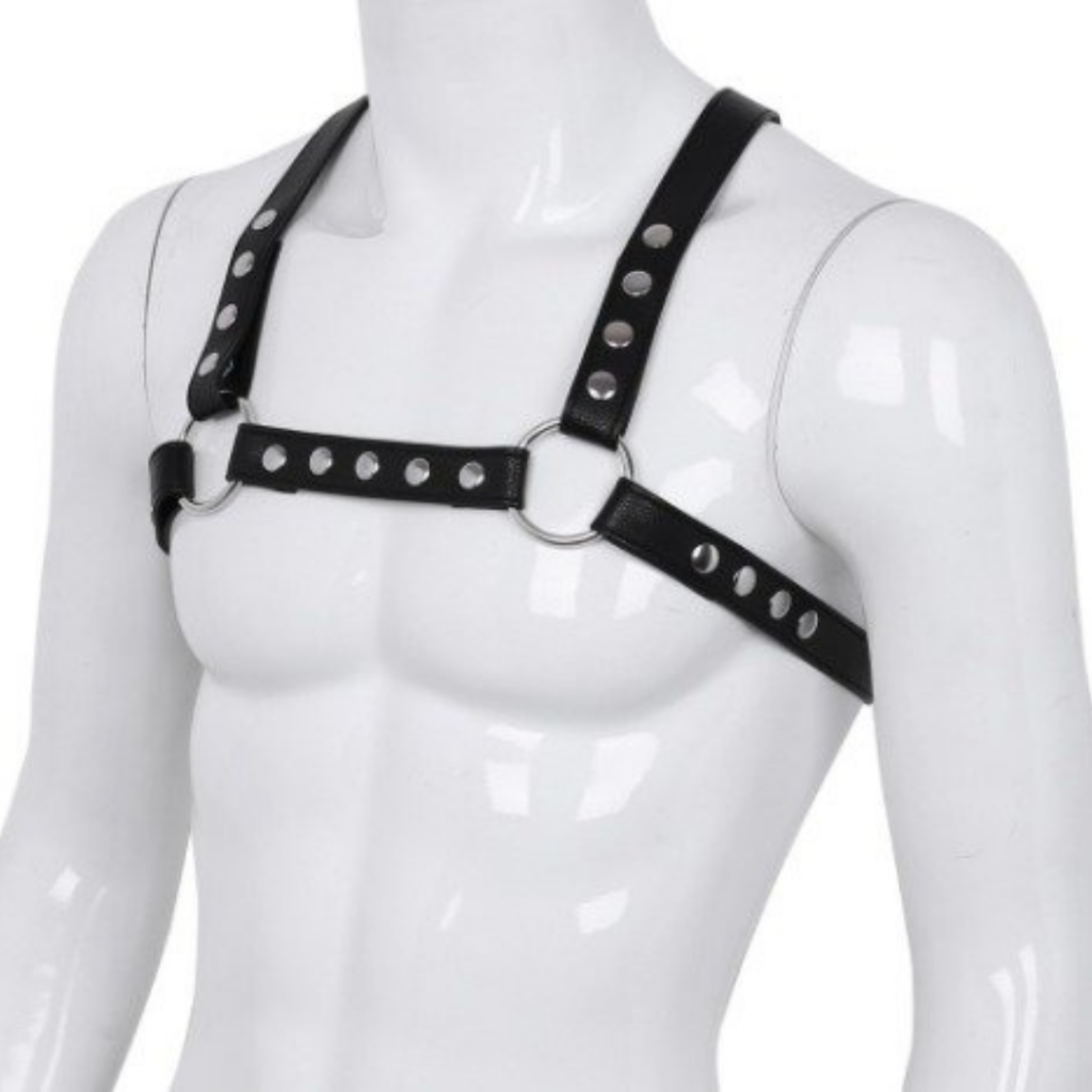 Arreio Harness Masculino em Couro Branco Botões BDSM Loja Pimenta