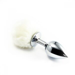 Plug Anal em Metal 7cm com Pompom Branco - Sex shop