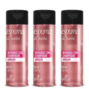 Kit 03 Espuma de Banho Morango com Champagne Sedução 60ml Feitiços - Sexshop